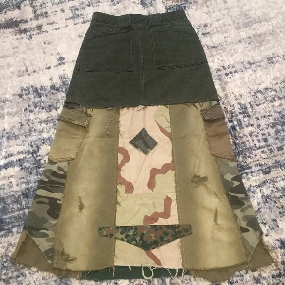 Upcycled patched BDG free people mountaineer camouflage military army camo skirt - Picture 3 of 16